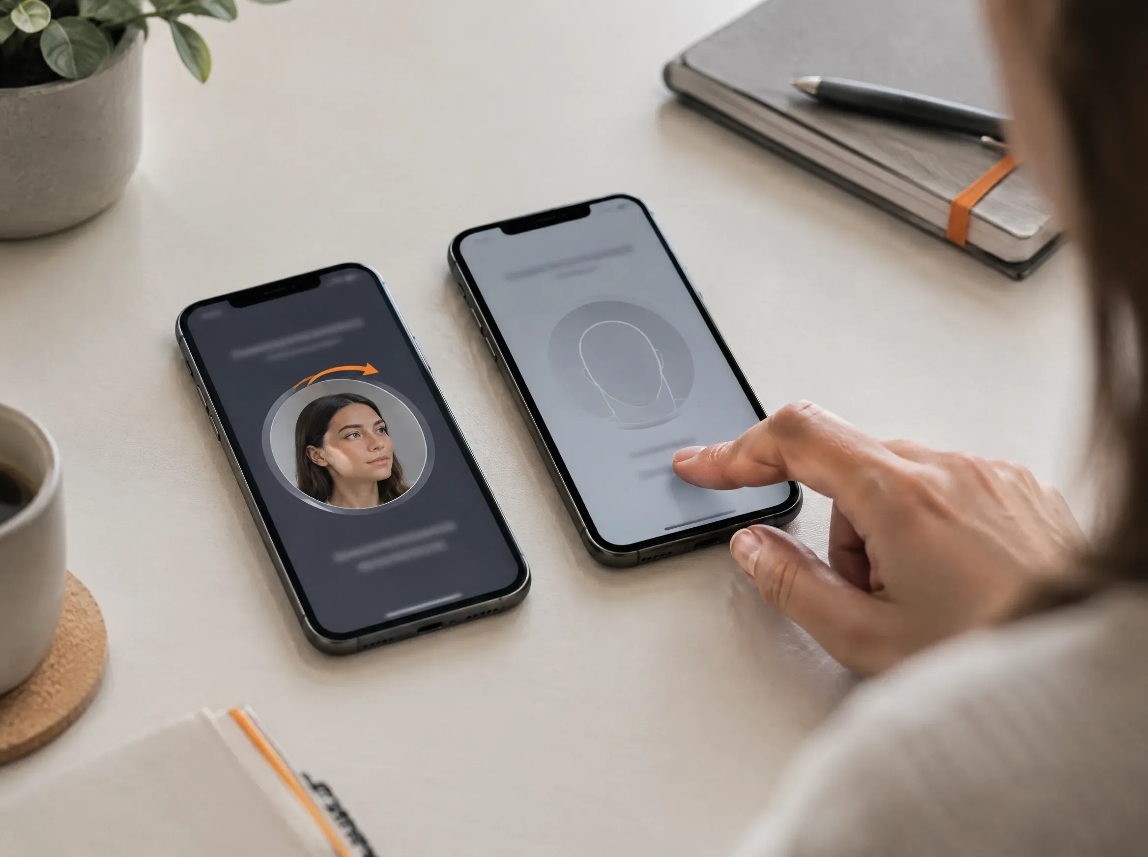 Dois celulares lado a lado com dois modos de captura facial